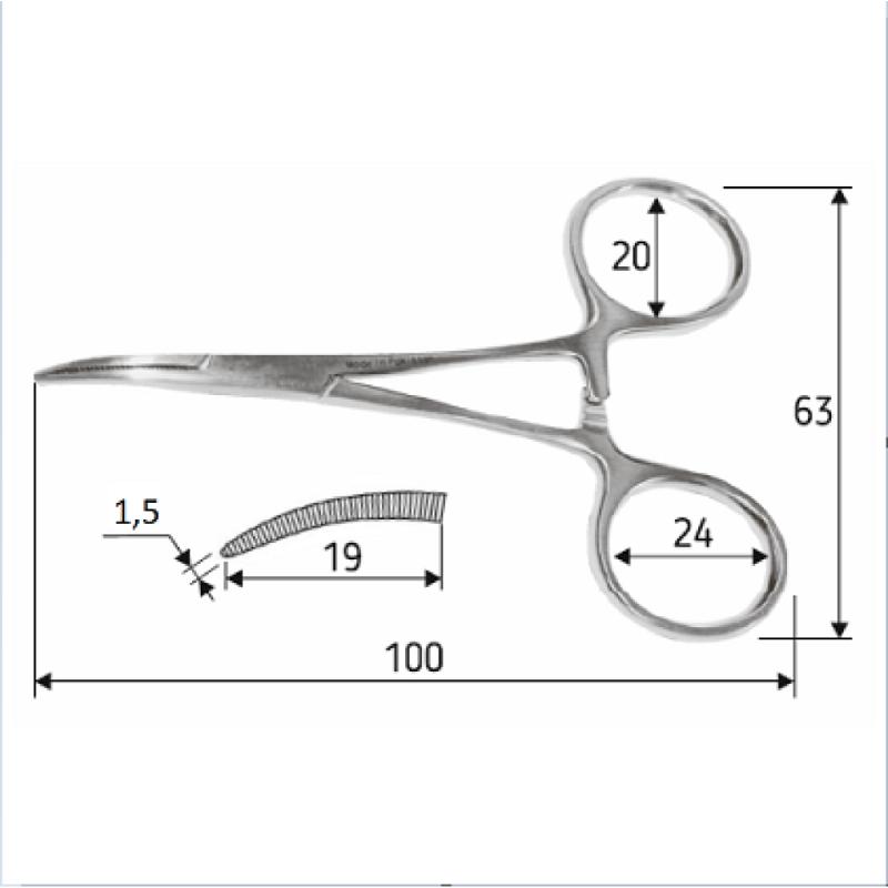 Затискач судинний, Halsted-Mosquito, 10 см, зігнутий, J-17-018. Surgicon
